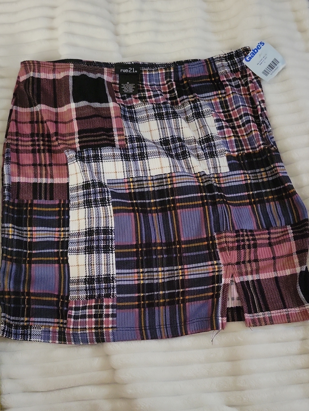 rue21 Patchwork Plaid Mini Skirt in Purple, Pink, Black and White